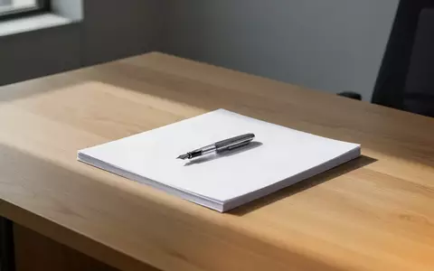 Ein minimalistischer Schreibtisch mit einem leeren FĂĽllfederhalter auf einem Stapel unbeschriebenen Papiers bei Tageslicht. - Foto: ĂĽber boerse-global.de