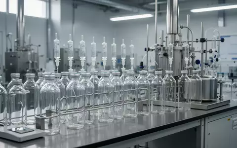 Steriles Laborumfeld für die Arzneimittelherstellung mit leeren Infusionsflaschen und Edelstahlelementen. - Foto: über boerse-global.de