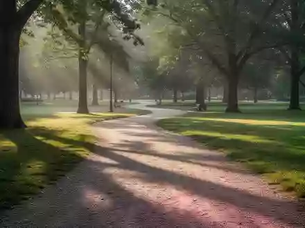 Ein gewundener Kiesweg in einem sonnendurchfluteten Park am frühen Morgen. - Foto: über boerse-global.de