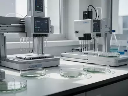 Ein modernes, steriles Labor mit automatisierter Ausrüstung und Petrischalen auf einer sauberen Arbeitsfläche. - Foto: über boerse-global.de