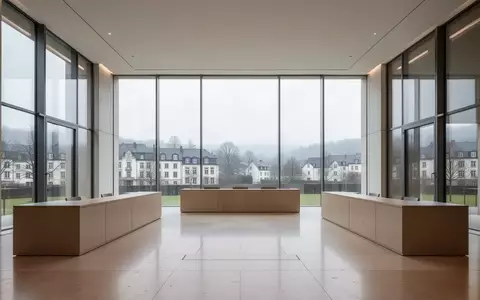 Ein moderner, minimalistischer Gerichtssaal mit großen Glasfronten und Blick auf eine ruhige, europäische Landschaft. - Foto: über boerse-global.de
