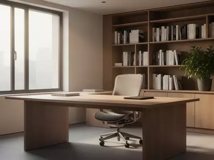 Ein minimalistisches, aufgeräumtes Homeoffice mit einem Holztisch und einer Pflanze bei natürlichem Tageslicht. - Foto: über boerse-global.de