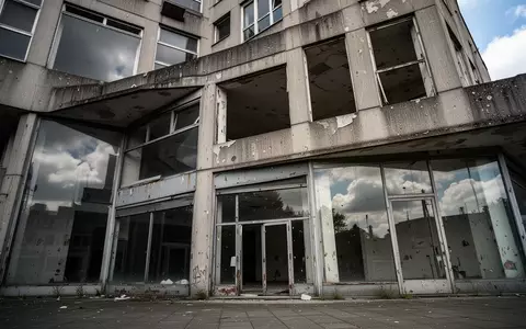 Eine verwaiste, architektonisch schmucklose Fassade eines städtischen Gewerbekomplexes bei bewölktem Himmel. - Foto: über boerse-global.de