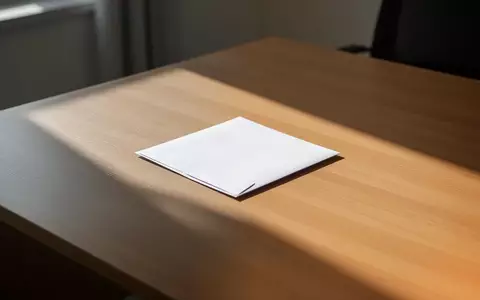 Ein leerer Schreibtisch mit einem einzelnen weißen Briefumschlag in natürlichem Sonnenlicht. - Foto: über boerse-global.de
