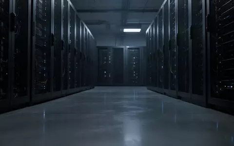 Dunkler Serverraum mit kühlen blauen Lichtreflexen auf einem Industrieboden ohne sichtbare Bildschirme oder Text. - Foto: über boerse-global.de