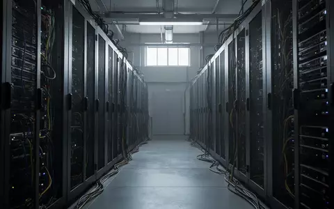 Ein leerer, schwach beleuchteter Serverraum mit metallischen Racks in einer industriellen Umgebung. - Foto: über boerse-global.de