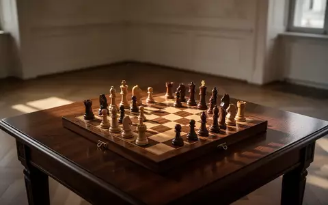 Ein hölzernes Schachspiel auf einem dunklen Holztisch in einem hellen, minimalistisch eingerichteten Raum. - Foto: über boerse-global.de