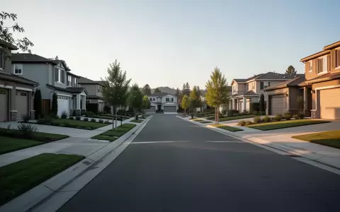 Eine ruhige Wohnstraße in Nordkalifornien bei spätem Nachmittagslicht mit gepflegten Vorgärten und freiem Himmel. - Foto: über boerse-global.de
