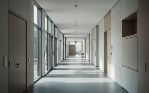Ein minimalistischer, leerer Flur in einem modernen Verwaltungsgebäude mit natürlichem Lichteinfall. - Foto: über boerse-global.de
