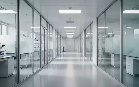 Ein minimalistischer, heller Laborgang mit Glaswänden und poliertem Boden in einer modernen Forschungseinrichtung. - Foto: über boerse-global.de