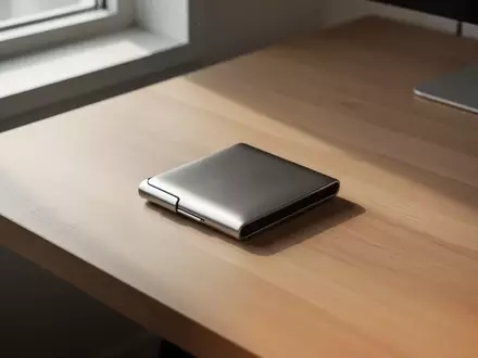 Ein minimalistisches Hardware-Wallet für Kryptowährungen auf einem modernen Schreibtisch im natürlichen Tageslicht. - Foto: über boerse-global.de