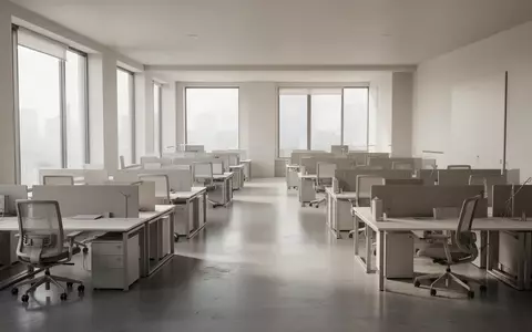 Ein minimalistisch gestalteter, leerer Büroarbeitsbereich mit neutraler Beleuchtung und Fokus auf Architektur. - Foto: über boerse-global.de