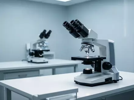 Ein steriler, modern eingerichteter medizinischer Untersuchungsraum mit einem diagnostischen Mikroskop auf einem Labortisch. - Foto: über boerse-global.de