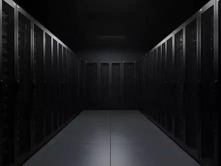 Dunkler, minimalistischer Serverraum mit unbeleuchteten Server-Racks in einer sachlichen, professionellen Aufnahme. - Foto: über boerse-global.de