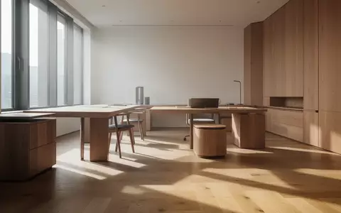 Ein minimalistischer, lichtdurchfluteter Arbeitsbereich mit natürlichem Tageslicht und Holzmöbeln in einer ruhigen Umgebung. - Foto: über boerse-global.de
