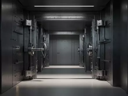 Ein minimalistischer, schattiger Korridor in einem Bankgebäude mit schwerem Stahldesign. - Foto: über boerse-global.de