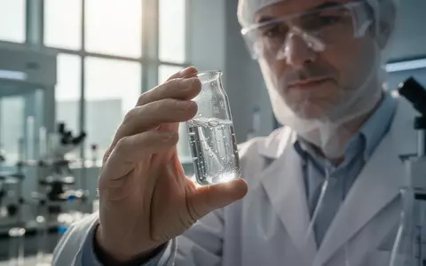 Ein Wissenschaftler hält in einem modernen Labor ein Glasgefäß mit einer Flüssigkeit in die Sonne. - Foto: über boerse-global.de