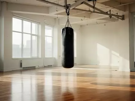 Ein heller, minimalistischer Trainingsraum mit einem Boxsack an der Decke und natürlichem Lichteinfall. - Foto: über boerse-global.de