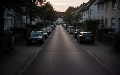 Leere Wohnstraße bei Dämmerung mit parkenden Fahrzeugen in der Ferne. - Foto: über boerse-global.de