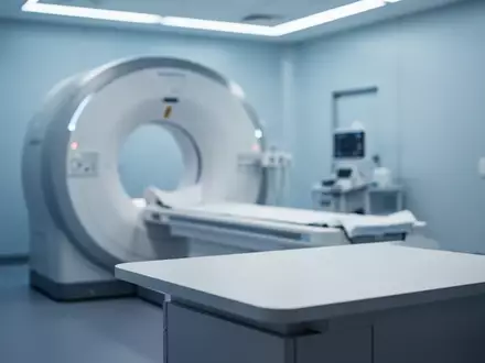Ein moderner, steriler Untersuchungsraum in einer Klinik mit medizinischer Diagnoseausrüstung im Hintergrund. - Foto: über boerse-global.de