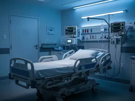 Ein leeres, modern ausgestattetes Intensivzimmer in einem Krankenhaus bei gedimmtem Licht. - Foto: über boerse-global.de