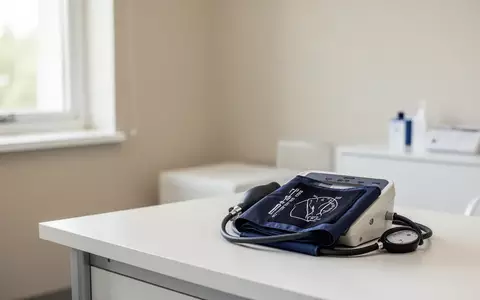 Ein medizinisches Blutdruckmessgerät in einem hellen, aufgeräumten Behandlungsraum einer Hausarztpraxis. - Foto: über boerse-global.de