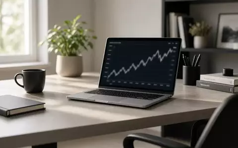 Ein minimalistischer Schreibtisch mit einem Laptop, auf dessen Bildschirm verschwommene Finanzmarkttrends zu sehen sind. - Foto: über boerse-global.de