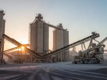 Großes Zementwerk mit Silos und Industrieanlagen bei Sonnenaufgang. - Foto: über boerse-global.de
