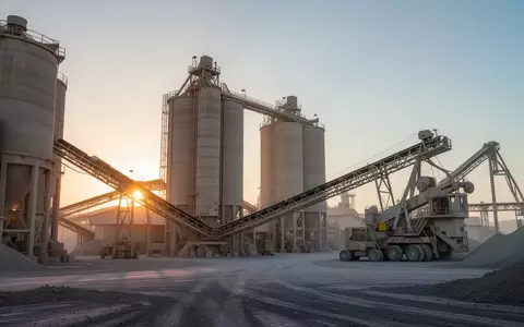 Großes Zementwerk mit Silos und Industrieanlagen bei Sonnenaufgang. - Foto: über boerse-global.de