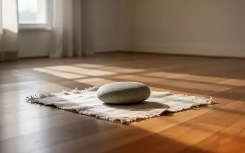 Ein ruhiger, minimalistischer Raum mit natürlichem Licht, einem einzelnen Flusskiesel auf einer Leinenmatte und einer Atmosphäre der Entspannung. - Foto: über boerse-global.de