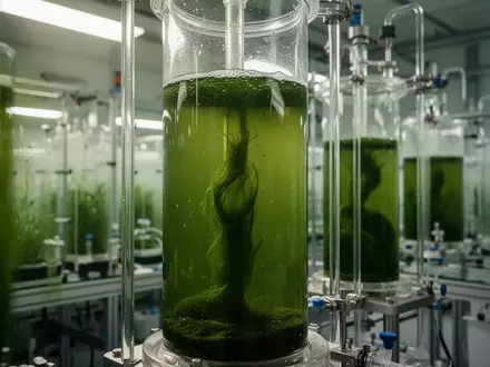Bioreaktor-Säulen mit Mikroalgenkulturen in einer modernen biotechnologischen Produktionsanlage - Foto: über boerse-global.de