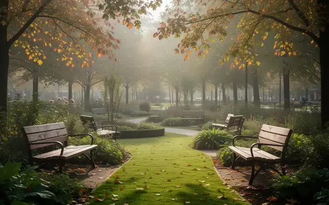 Ein friedlicher, sonnendurchfluteter Park mit leeren Sitzbänken und grünen Wegen, der eine ruhige Atmosphäre vermittelt. - Foto: über boerse-global.de