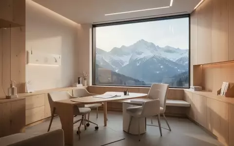 Ein heller, moderner Behandlungsraum in einem Gesundheitszentrum mit Blick auf eine alpine Berglandschaft. - Foto: über boerse-global.de