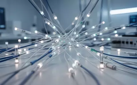 Abstraktes Netzwerk aus Sensorknoten und Lichtleitern in einem Forschungslabor zur medizinischen Datenanalyse. - Foto: über boerse-global.de