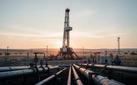 Ölförderanlage mit Bohrturm in einer ländlichen Landschaft bei Sonnenaufgang - Foto: über boerse-global.de