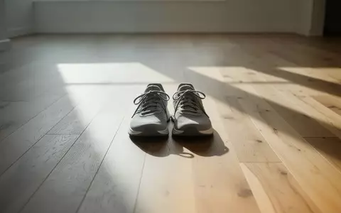 Ein Paar leere Sportschuhe auf einem hellen Holzboden in einem lichtdurchfluteten Raum. - Foto: über boerse-global.de