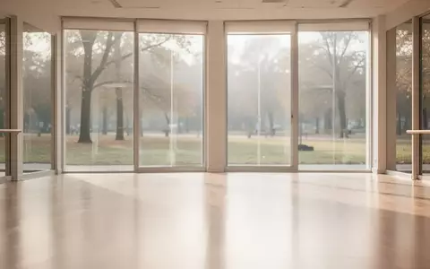 Ein heller, minimalistischer Tanzraum mit Parkettboden und großen Fenstern, die in einen ruhigen Park blicken. - Foto: über boerse-global.de