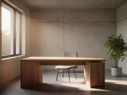 Ein minimalistisches, modernes Heimbüro mit einem leeren Schreibtisch und natürlichem Tageslicht. - Foto: über boerse-global.de