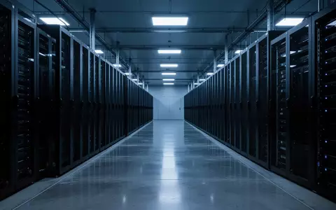 Leere Serverracks in einem modernen Hochleistungsrechenzentrum mit kühler, blauer Beleuchtung. - Foto: über boerse-global.de