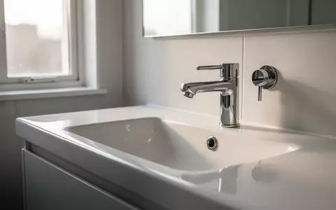 Minimalistisches, helles Badezimmer mit Fokus auf saubere Oberflächen als Symbol für präventive Mundhygiene. - Foto: über boerse-global.de