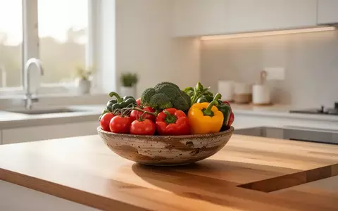 Eine Auswahl an frischem Gemüse und Obst auf einer hellen Holzarbeitsfläche in einer Küche bei natürlichem Tageslicht. - Foto: über boerse-global.de