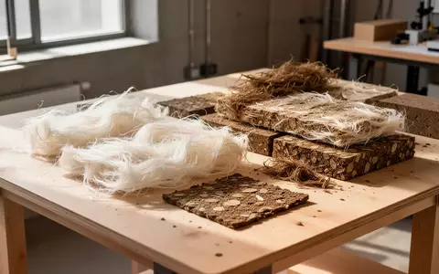Nahaufnahme von organischen Zellulosefasern und nachhaltigen Rohmaterialien auf einem Holztisch in einem Design-Atelier. - Foto: über boerse-global.de