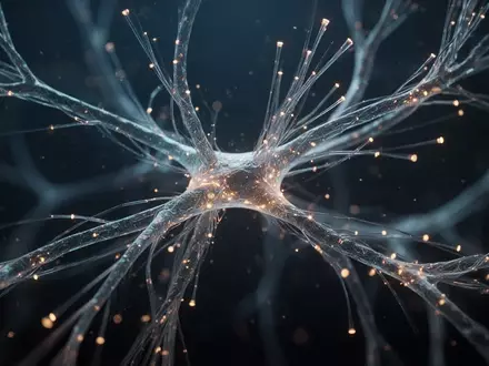Abstrakte Darstellung eines neuronalen Netzwerks mit leuchtenden Verbindungen vor dunklem Hintergrund. - Foto: über boerse-global.de