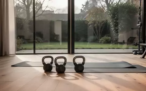 Ein minimalistischer, lichtdurchfluteter Fitnessbereich in einem Raum mit Holzboden und Blick in einen Garten. - Foto: über boerse-global.de