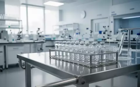 Ein steriles, modernes medizinisches Labor mit glänzenden Oberflächen und Glasfläschchen auf einem Edelstahltisch. - Foto: über boerse-global.de