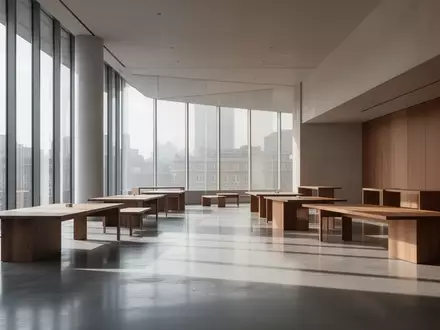 Ein minimalistischer, moderner Veranstaltungsraum in London mit klaren architektonischen Linien und hellem Tageslicht. - Foto: über boerse-global.de