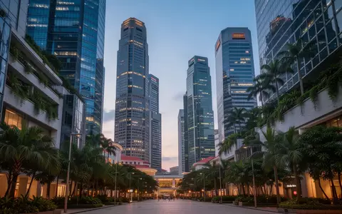Moderne Skyline am Raffles Place in Singapur während der Dämmerung mit architektonisch markanten Bürogebäuden. - Foto: über boerse-global.de