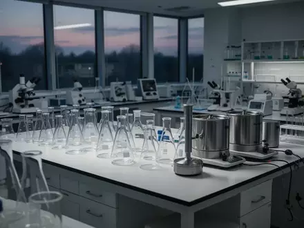Ein ruhiges, modernes medizinisches Forschungslabor mit leeren Glasbechern und Laborgeräten in natürlichem Licht. - Foto: über boerse-global.de