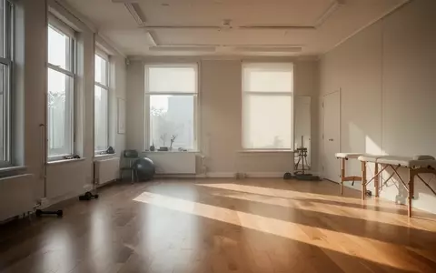 Ein heller, minimalistischer Bewegungsraum mit Holzboden und weichem Tageslicht, der eine ruhige Atmosphäre für Rehabilitation ausstrahlt. - Foto: über boerse-global.de
