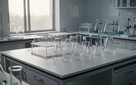 Ein steriles, modernes medizinisches Forschungslabor mit leeren Glasbechern und wissenschaftlichen Geräten auf einer sauberen Laborbank. - Foto: über boerse-global.de